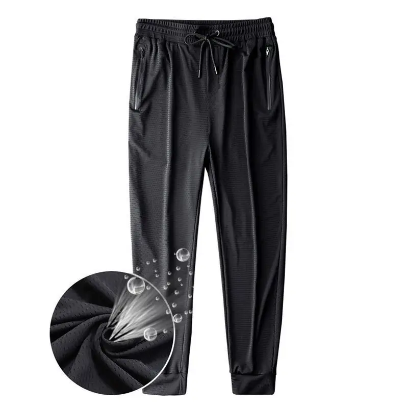 Men's Black Ice Silk Mesh Ankle-Tied Pants - Image 5