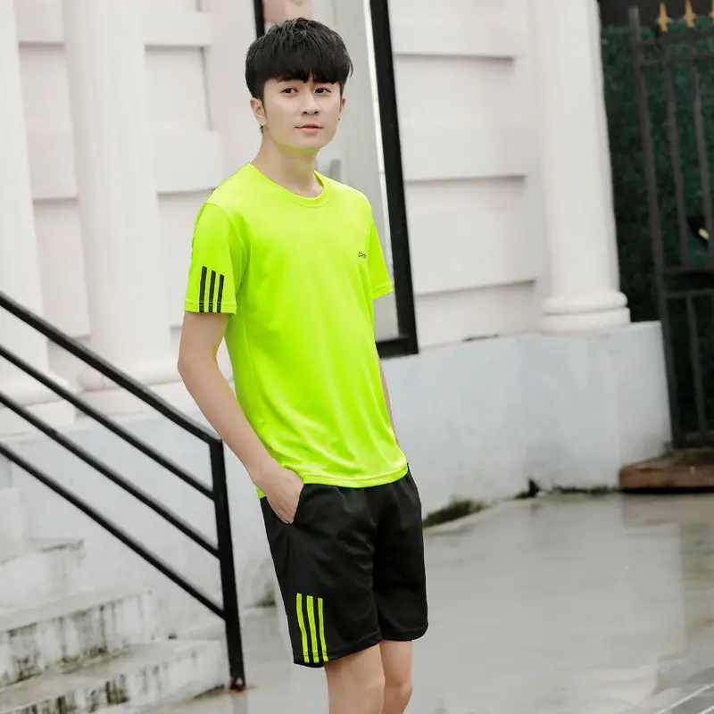 Men White 3-Strip T-Shirt Shorts Set Summer Sportswear - Image 5