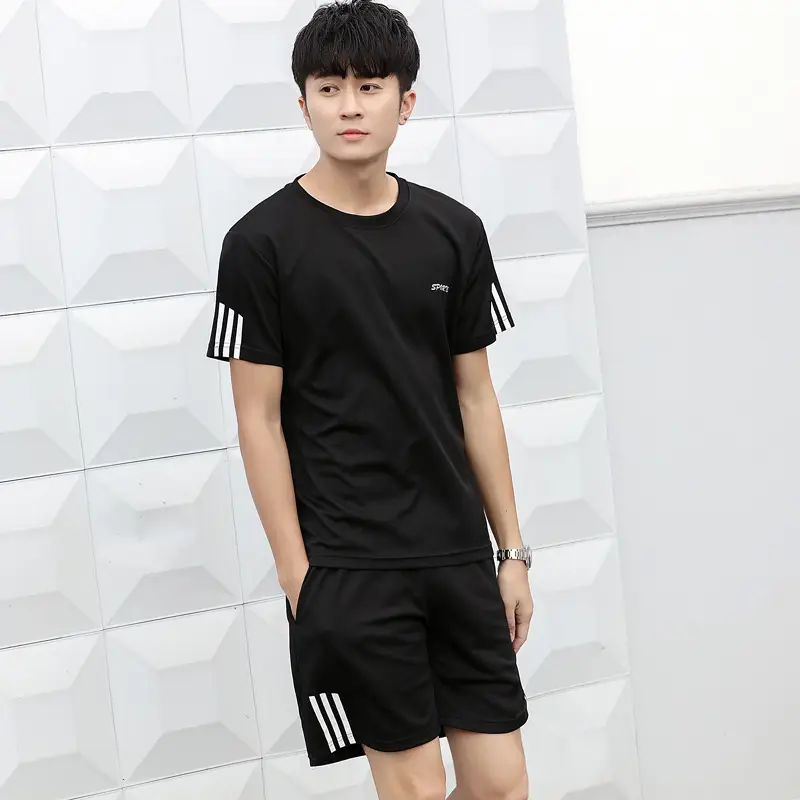Men White 3-Strip T-Shirt Shorts Set Summer Sportswear - Image 4