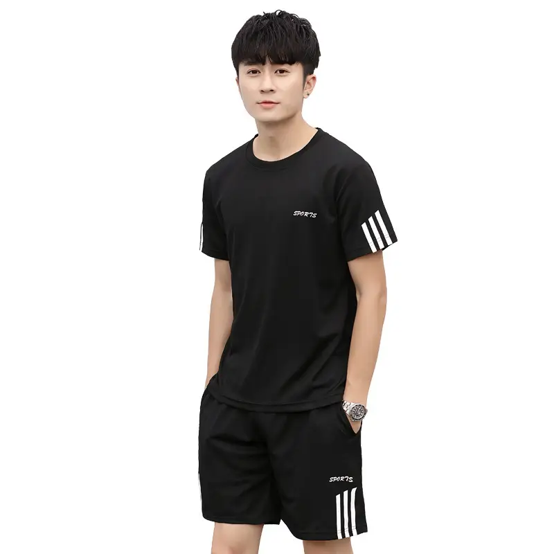 Men White 3-Strip T-Shirt Shorts Set Summer Sportswear - Image 6