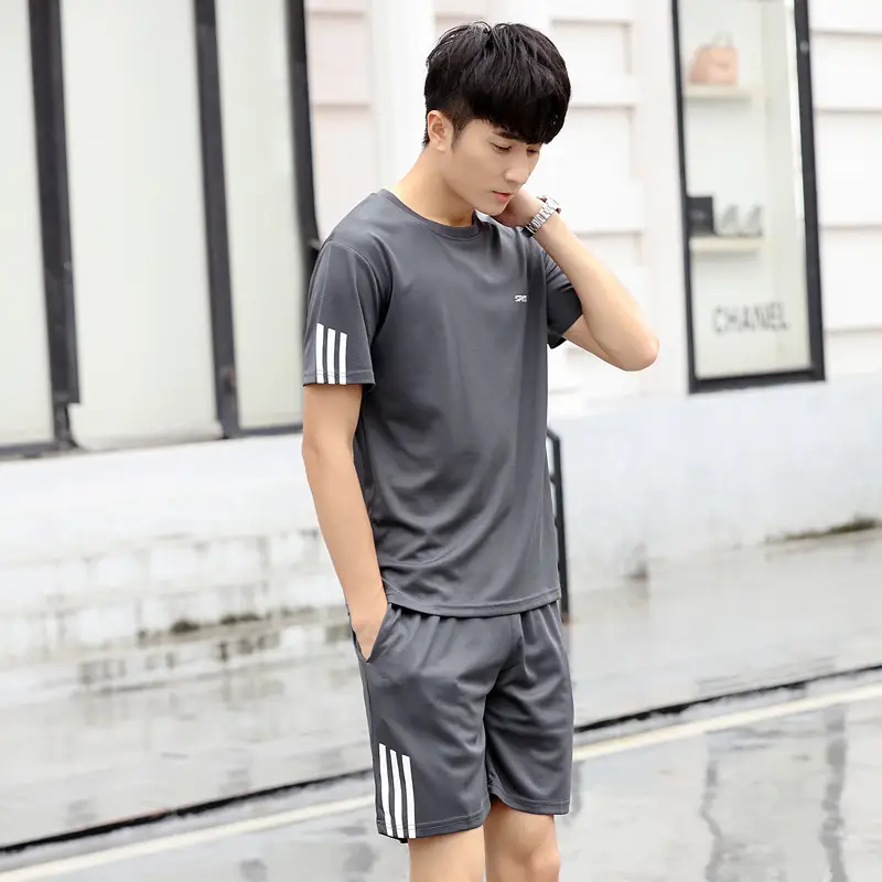 Men White 3-Strip T-Shirt Shorts Set Summer Sportswear - Image 3