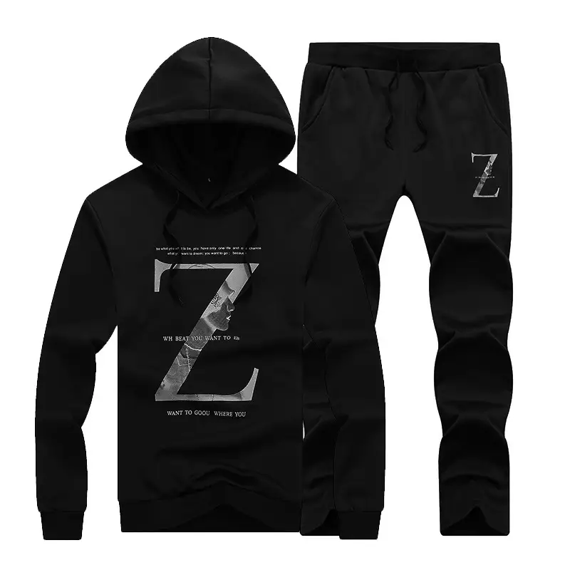 Men's White Korean Style Hoodie Pants Set XL - Image 2