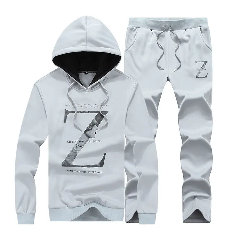 Men's White Korean Style Hoodie Pants Set XL - Image 4