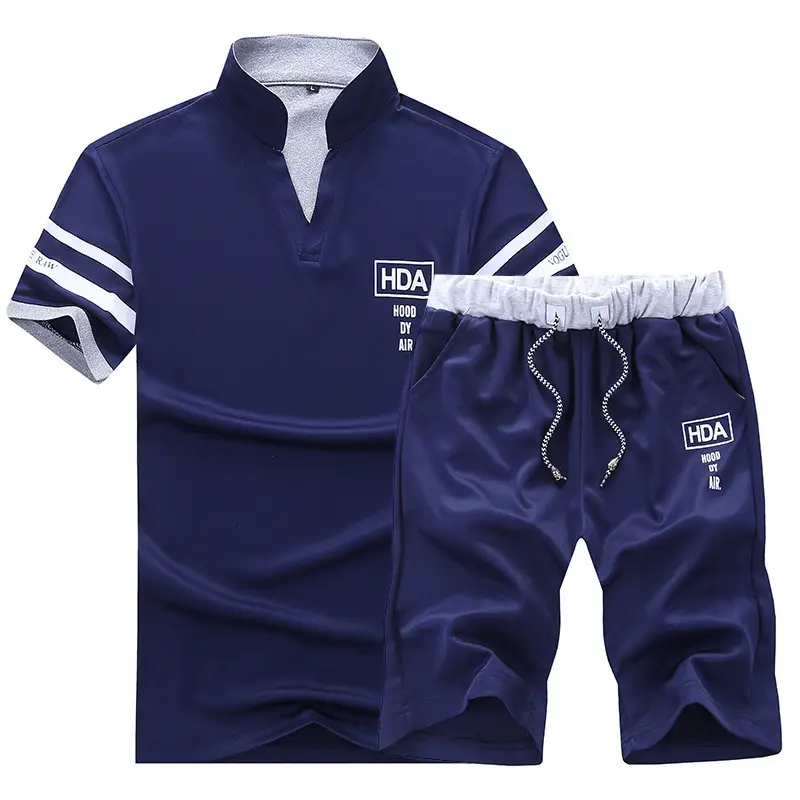 Men Korean Style Casual Sports Suit Navy Blue Shorts Set - Image 4