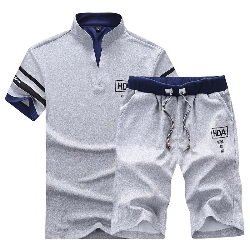 Men Korean Style Casual Sports Suit Navy Blue Shorts Set - Image 3