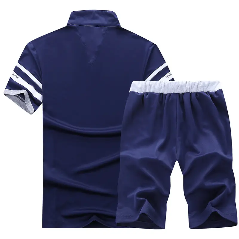 Men Korean Style Casual Sports Suit Navy Blue Shorts Set - Image 5