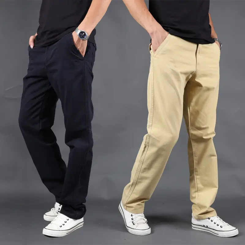 Men Pure Cotton Loose Straight Pants Olive Green 2019 - Image 6