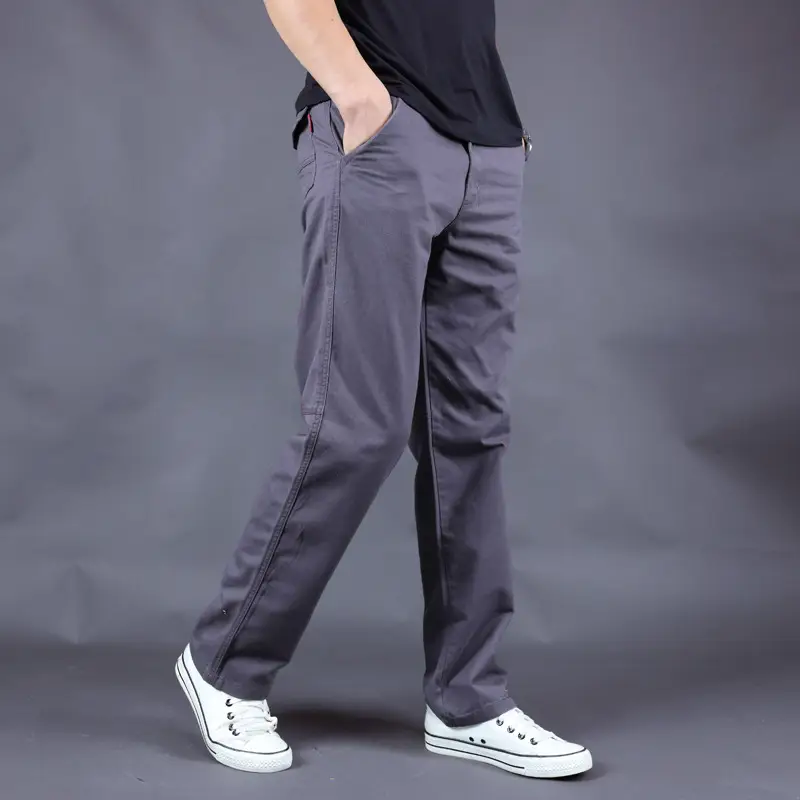 Men Pure Cotton Loose Straight Pants Olive Green 2019 - Image 9