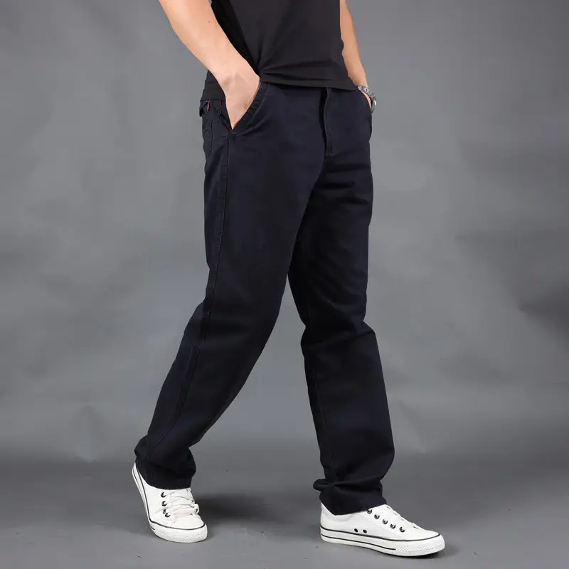 Men Pure Cotton Loose Straight Pants Olive Green 2019 - Image 4