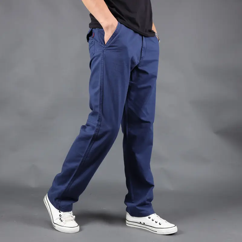 Men Pure Cotton Loose Straight Pants Olive Green 2019 - Image 5