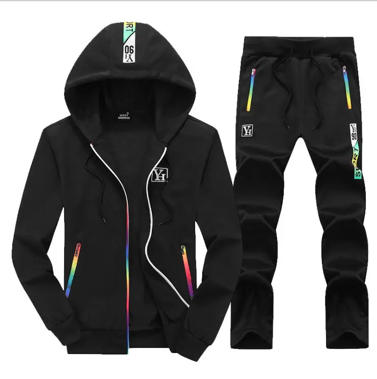 Men Black Hooded Track Suit 2025 with Rainbow Accents - Image 5