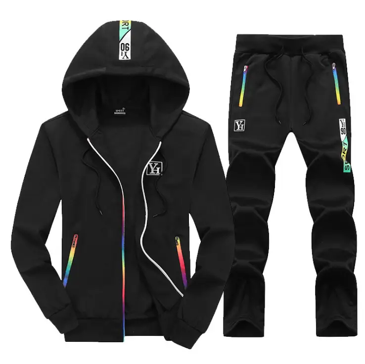Men Black Hooded Track Suit 2025 with Rainbow Accents - Image 2