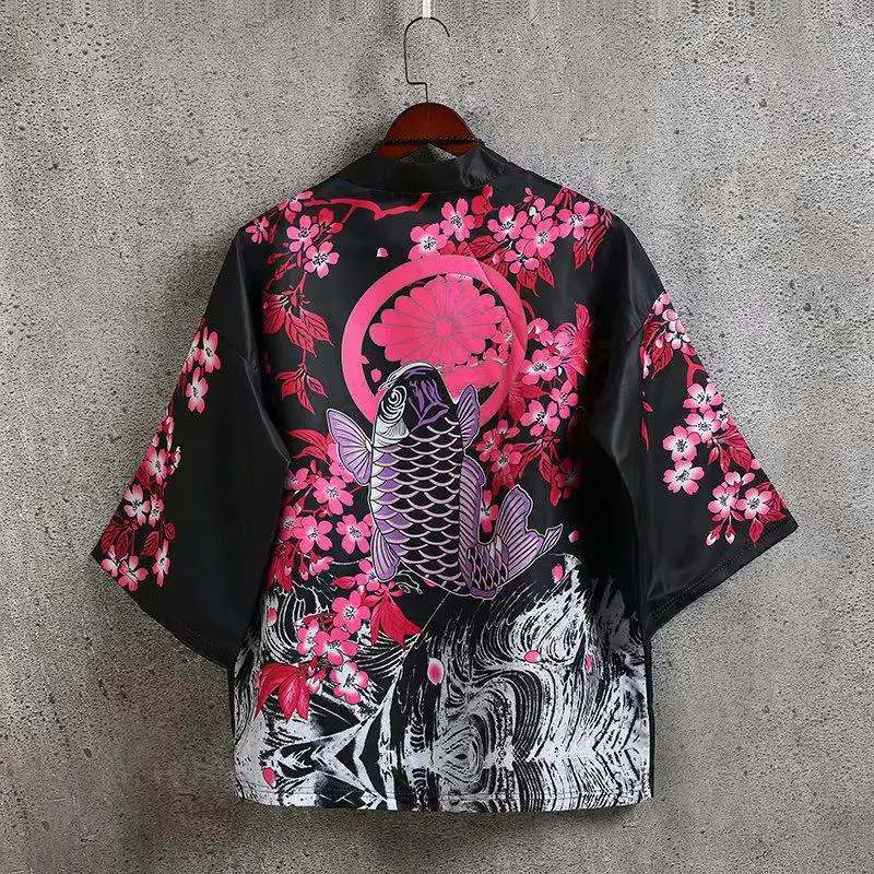 Men Chinese Style Hanfu Short Sleeve Kimono White Black Plus Size - Image 9