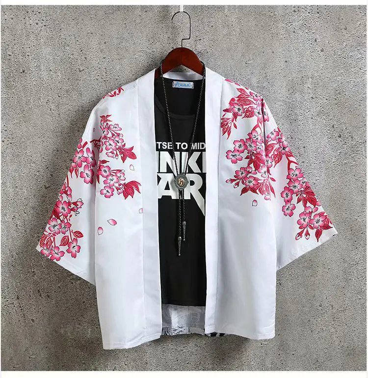 Men Chinese Style Hanfu Short Sleeve Kimono White Black Plus Size - Image 10