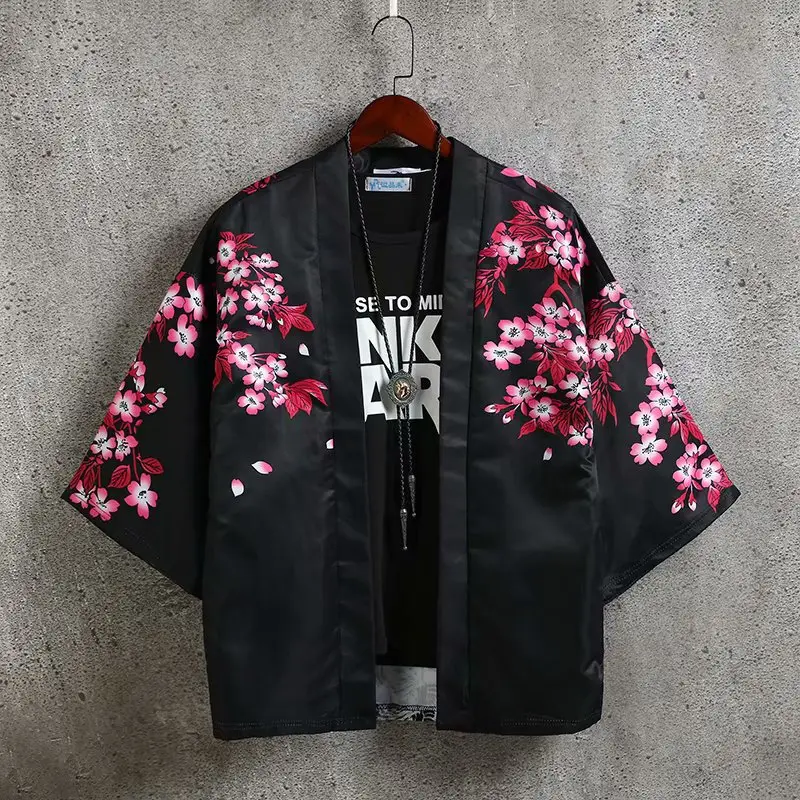 Men Chinese Style Hanfu Short Sleeve Kimono White Black Plus Size - Image 7