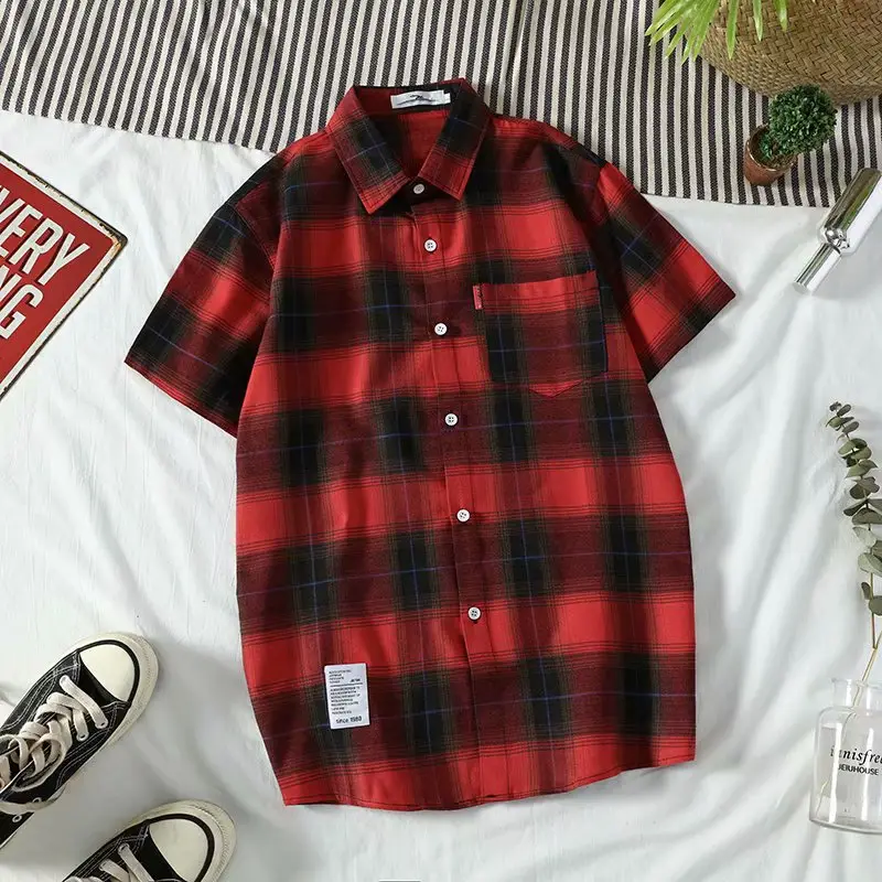Men's Red Plaid Slim Fit Shirt - Image 2