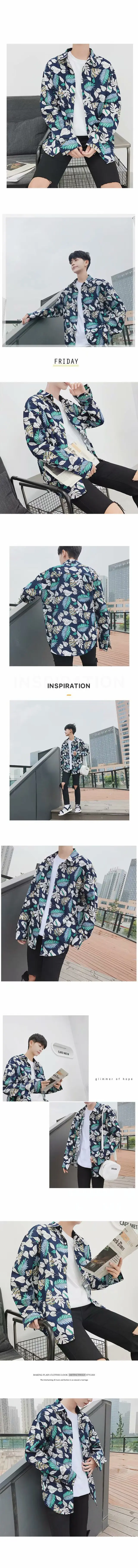 Men Long Sleeve Printed Shirt Blue Tropical Print — feature 3