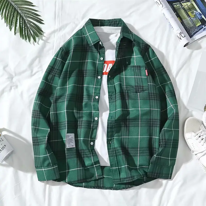 Men's Black White Plaid Long Sleeve Shirt Hong Kong Style Loose Fit - Image 3