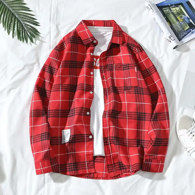 Men's Black White Plaid Long Sleeve Shirt Hong Kong Style Loose Fit - Image 5