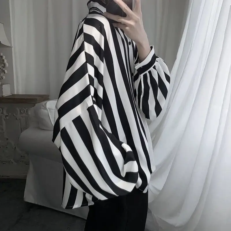 Men's Black White Striped Long Sleeve Shirt