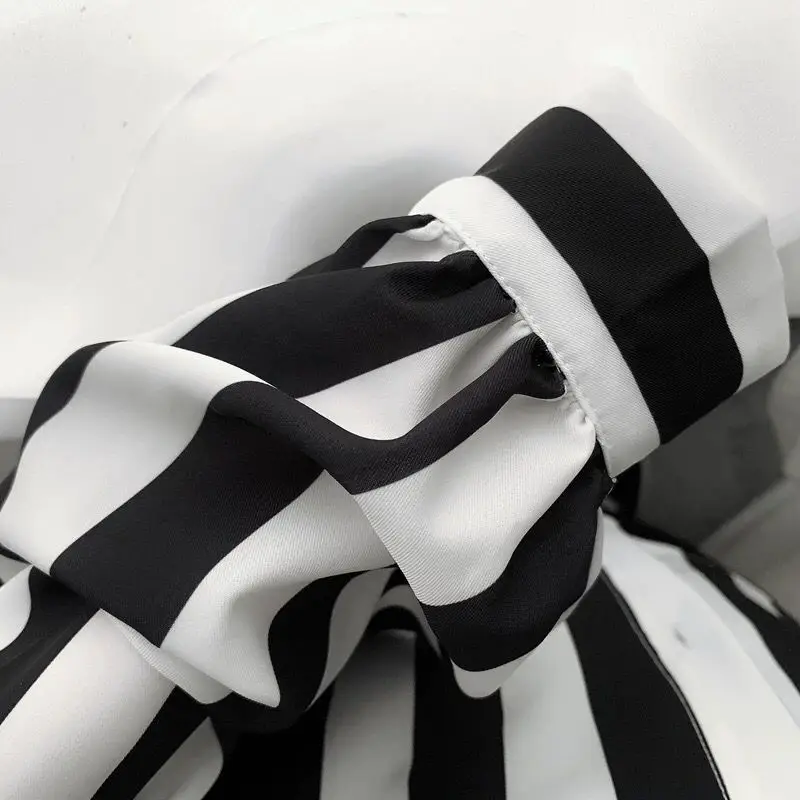 Men's Black White Striped Long Sleeve Shirt