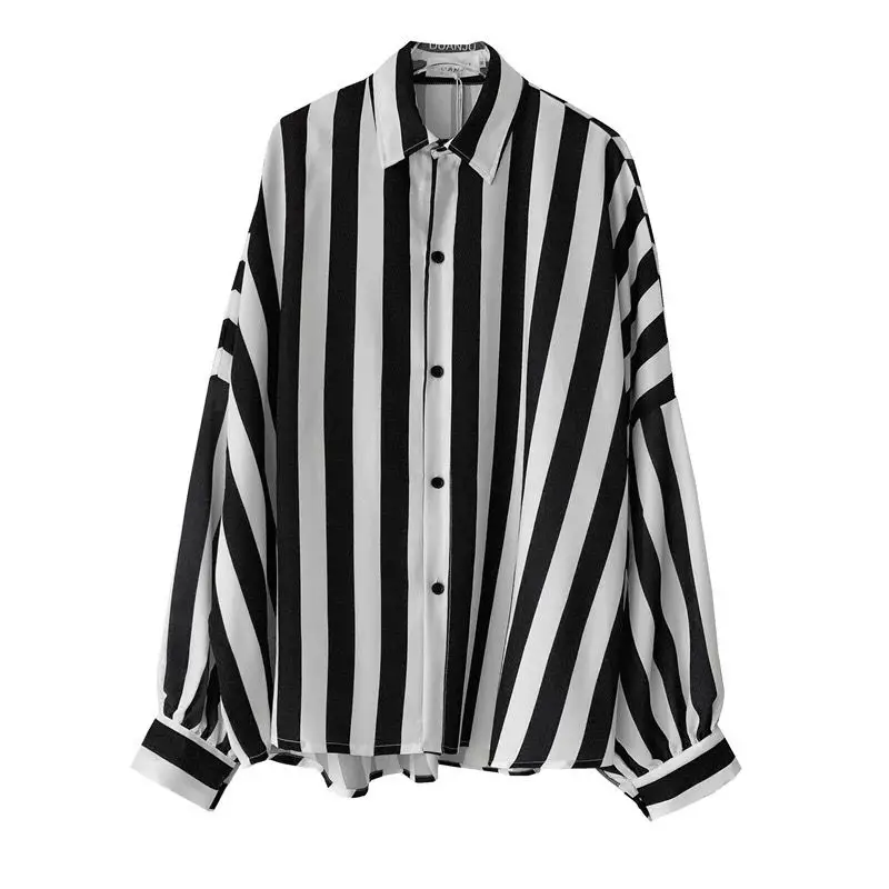 Men's Black White Striped Long Sleeve Shirt