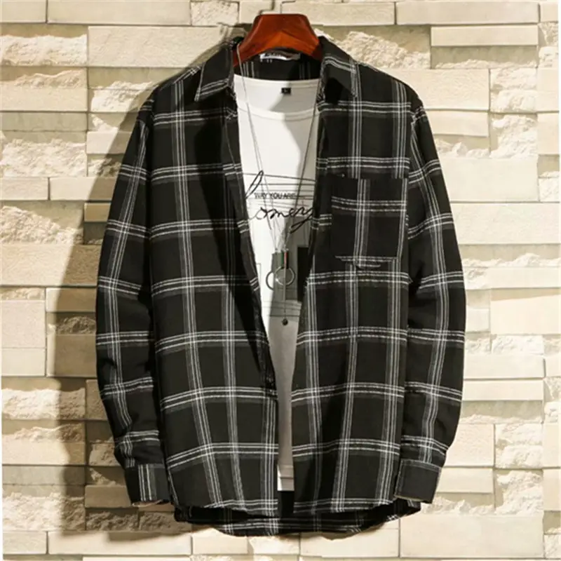 2020 Korean Style Plaid Jacket Men Black White