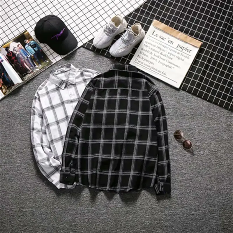 2020 Korean Style Plaid Jacket Men Black White