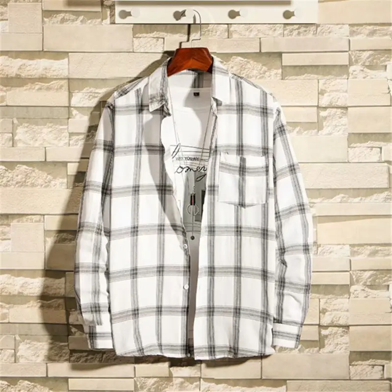 2020 Korean Style Plaid Jacket Men Black White