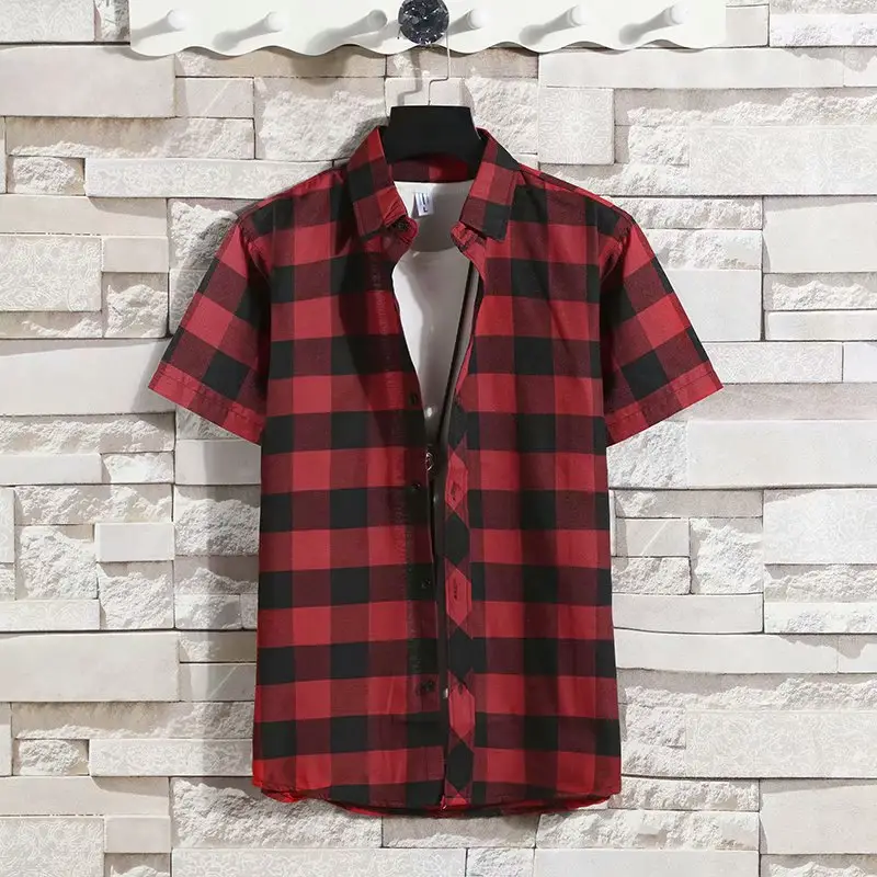 Men's Red Plaid Slim Fit Long Sleeve Shirt — feature 15
