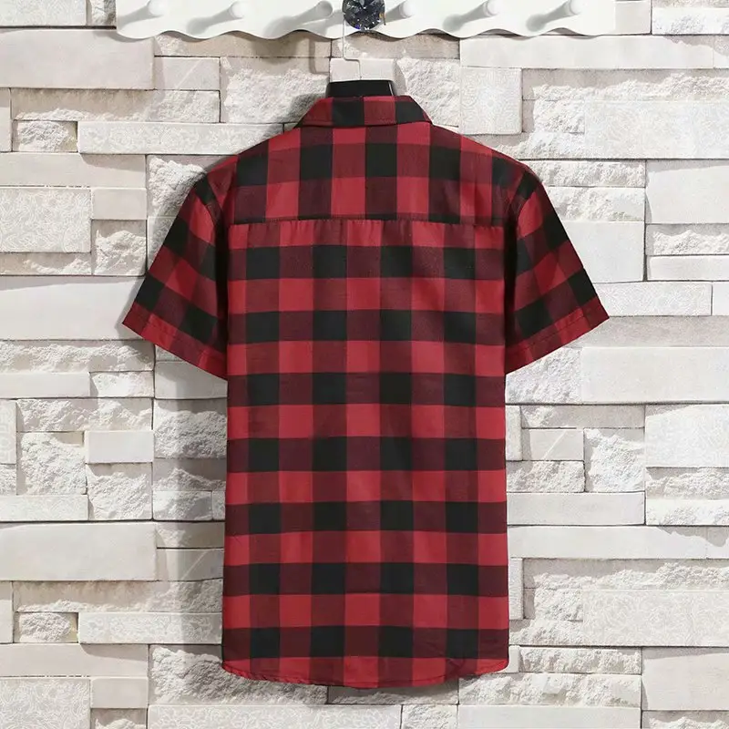 Men's Red Plaid Slim Fit Long Sleeve Shirt — feature 16