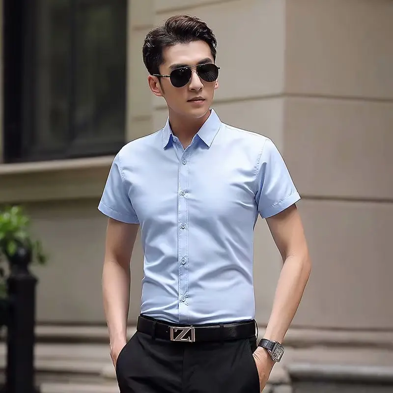 Men's Short Sleeve Business Shirt Light Blue Slim Fit