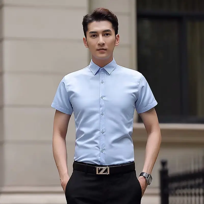 Men's Short Sleeve Business Shirt Light Blue Slim Fit