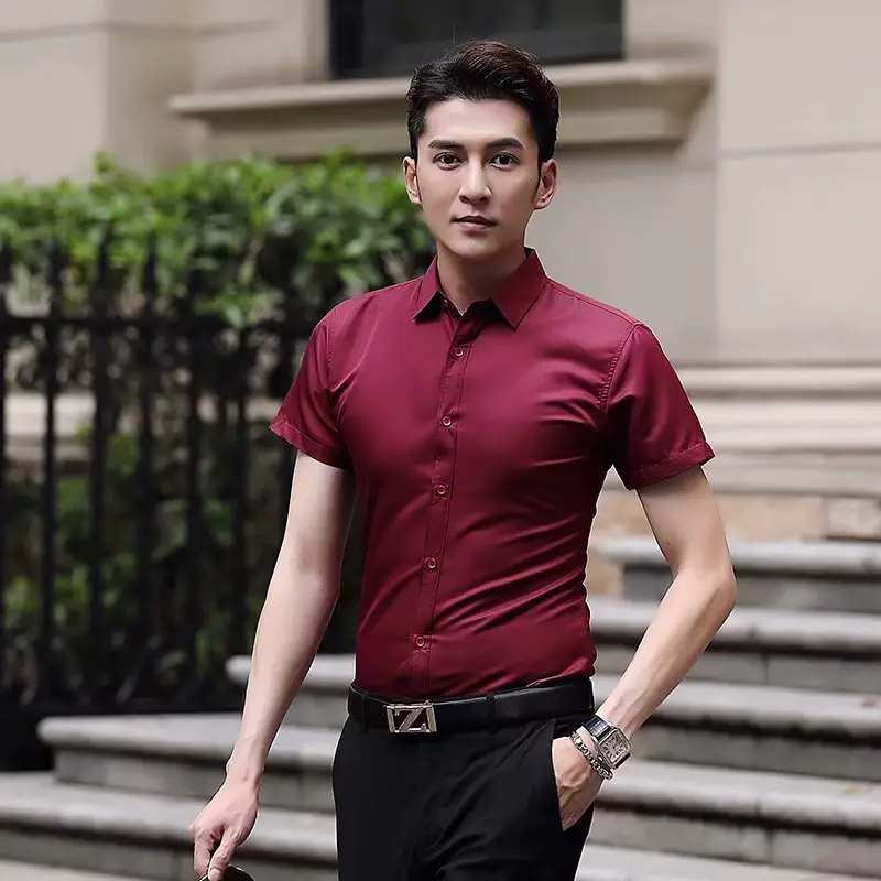 Men's Short Sleeve Business Shirt Light Blue Slim Fit
