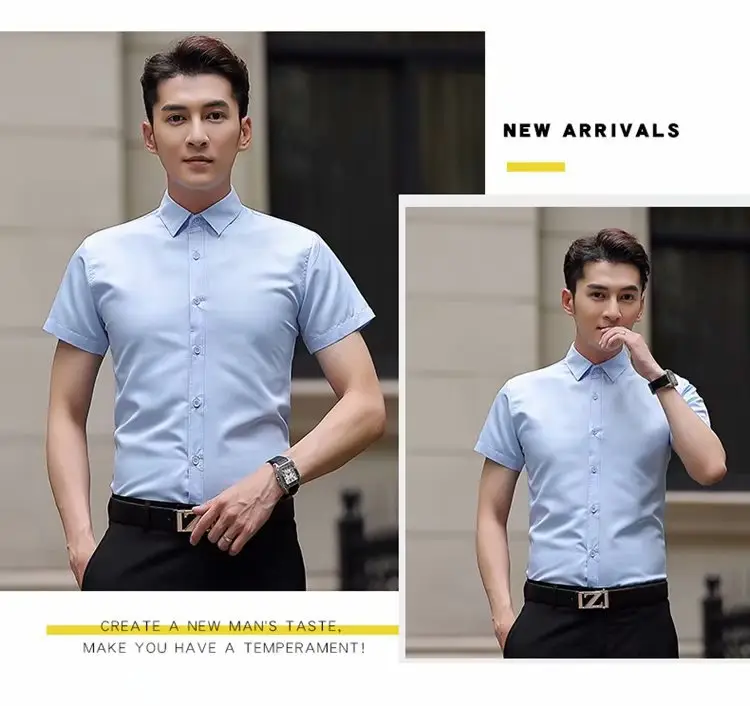 Men's Short Sleeve Business Shirt Light Blue Slim Fit — feature 19