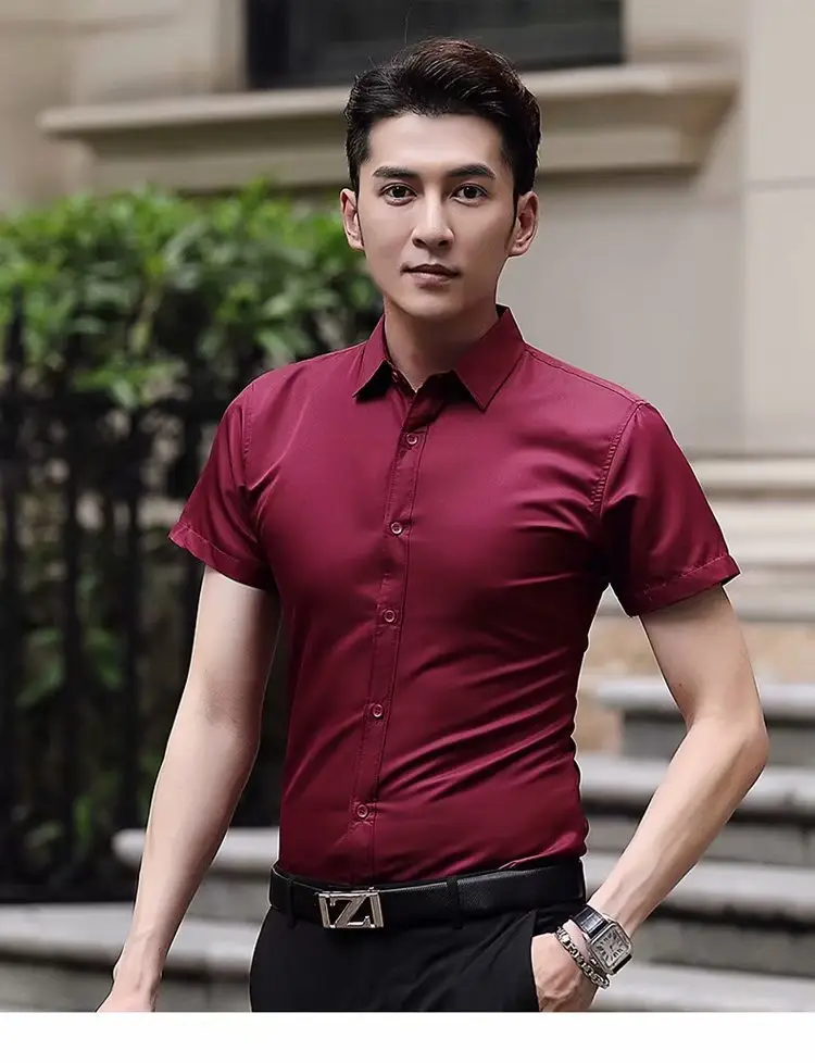 Men's Short Sleeve Business Shirt Light Blue Slim Fit — feature 32