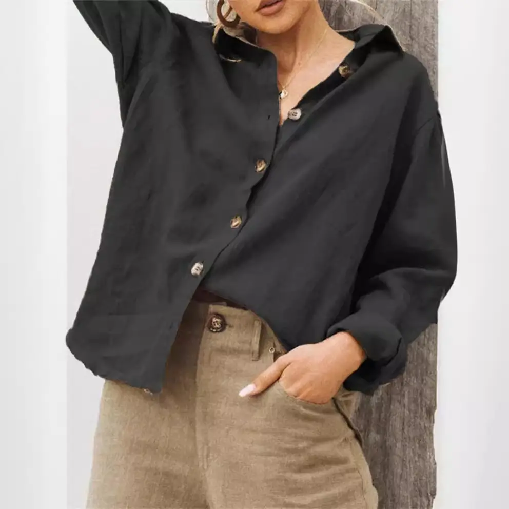 2025 Autumn Linen Long-Sleeve Shirt Pink - Image 9