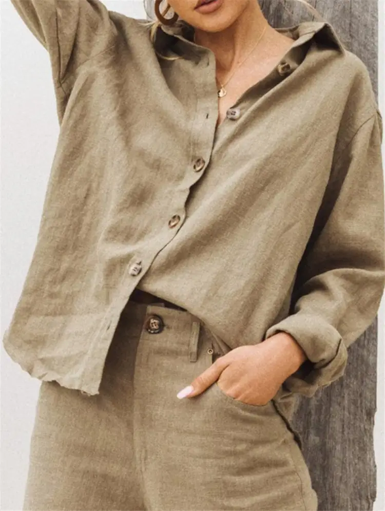 2025 Autumn Linen Long-Sleeve Shirt Pink - Image 3