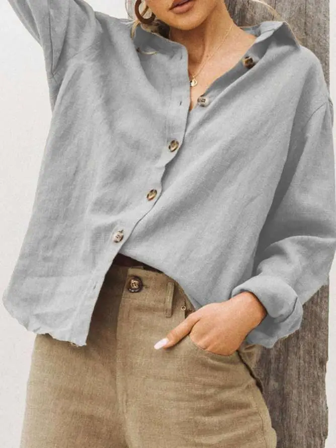 2025 Autumn Linen Long-Sleeve Shirt Pink - Image 4