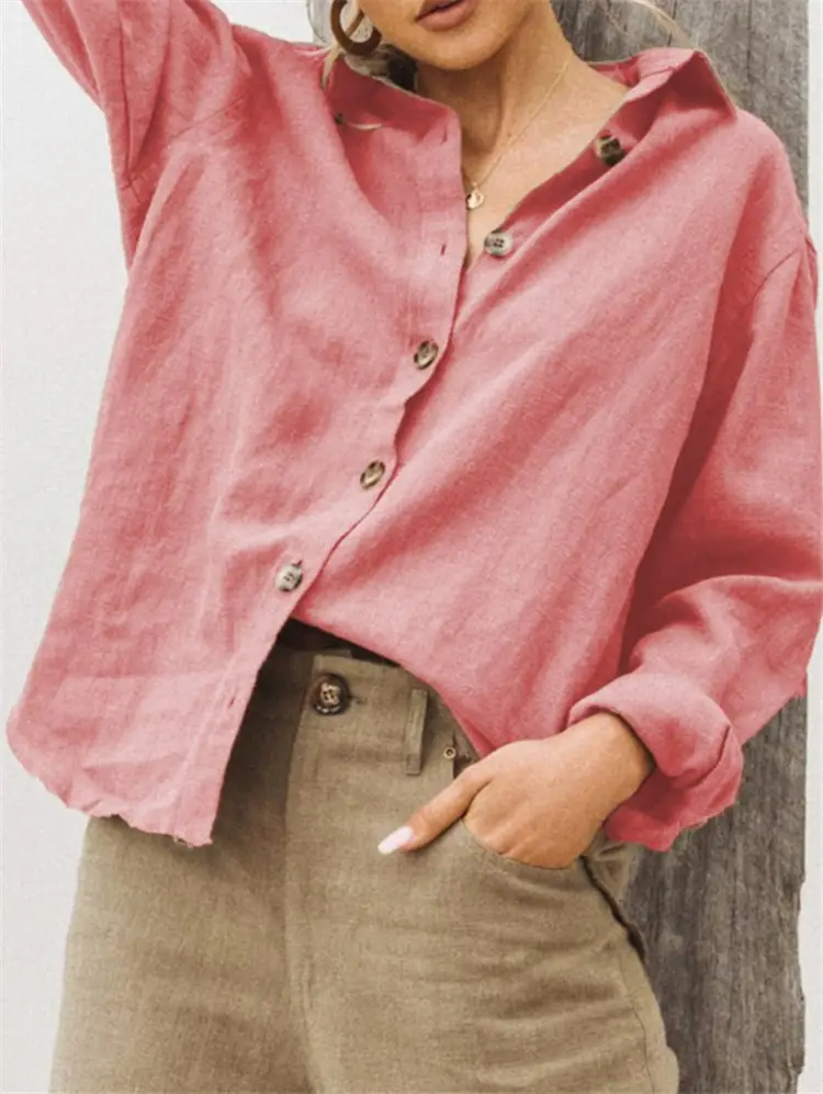 2025 Autumn Linen Long-Sleeve Shirt Pink - Image 5