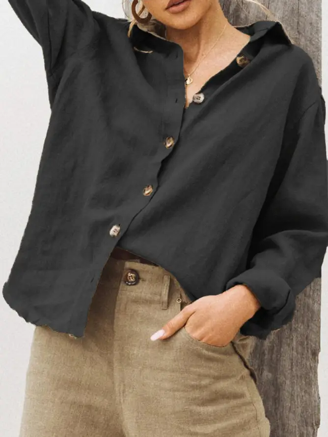 2025 Autumn Linen Long-Sleeve Shirt Pink - Image 2