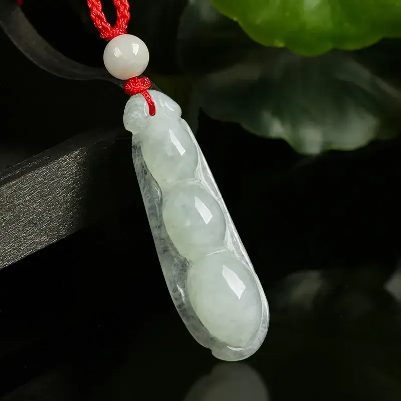 Natural Burma Jade Bean Pendant Green Ice Flower Piece - Image 2