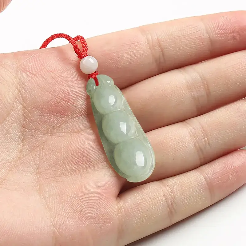 Natural Burma Jade Bean Pendant Green Ice Flower Piece - Image 3