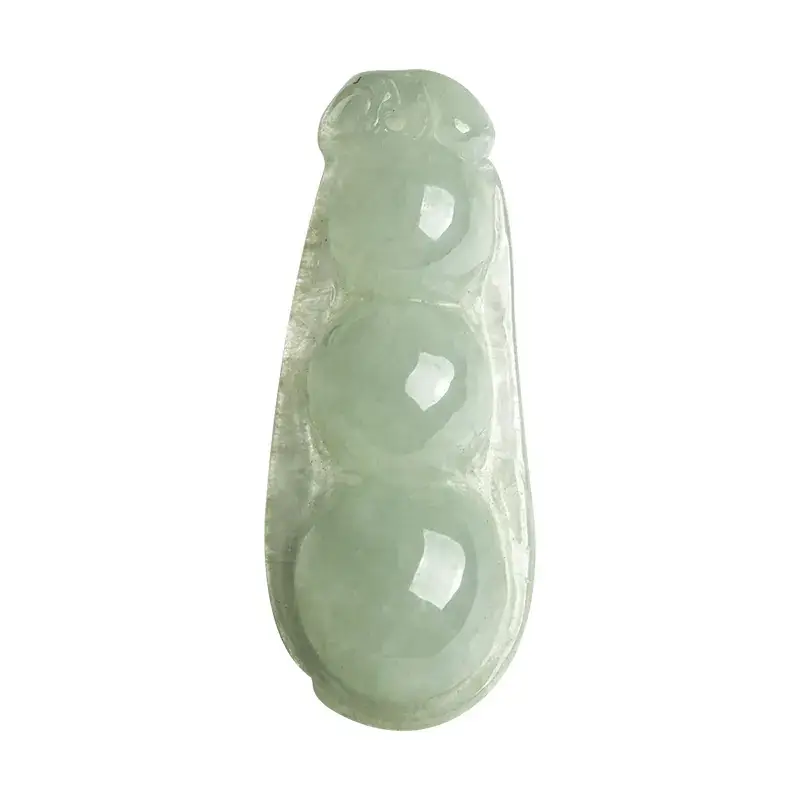 Natural Burma Jade Bean Pendant Green Ice Flower Piece - Image 5