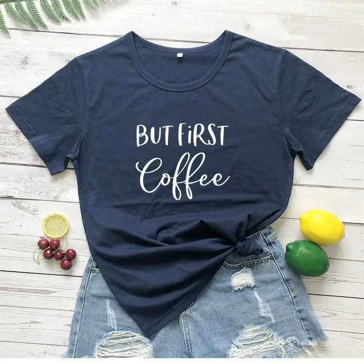Black T-Shirt "But First Coffee" Short Sleeve