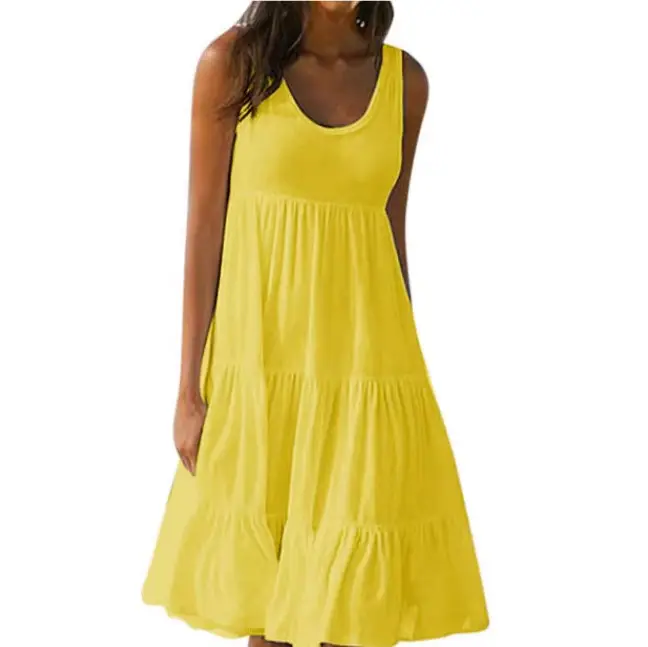 Women's Sleeveless Beach Dress 7 Colors Patchwork Large Hem - Image 9