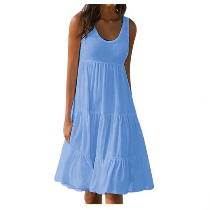 Women's Sleeveless Beach Dress 7 Colors Patchwork Large Hem - Image 10