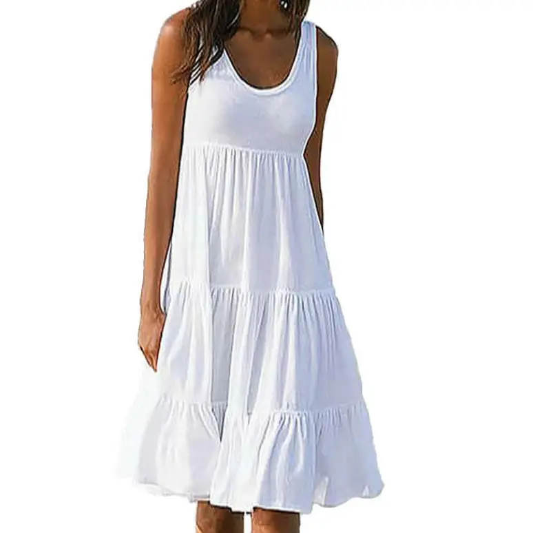 Women's Sleeveless Beach Dress 7 Colors Patchwork Large Hem - Image 11