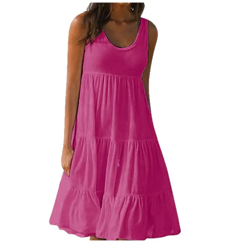 Women's Sleeveless Beach Dress 7 Colors Patchwork Large Hem - Image 12