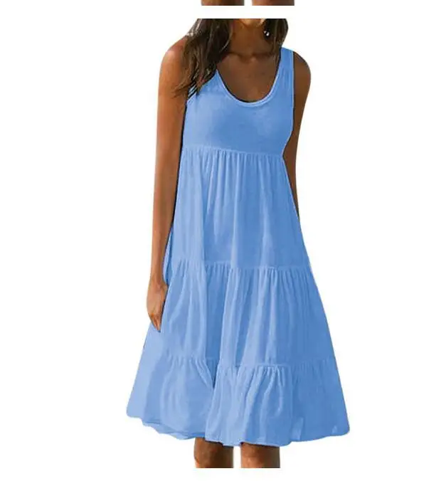 Women's Sleeveless Beach Dress 7 Colors Patchwork Large Hem — feature 3